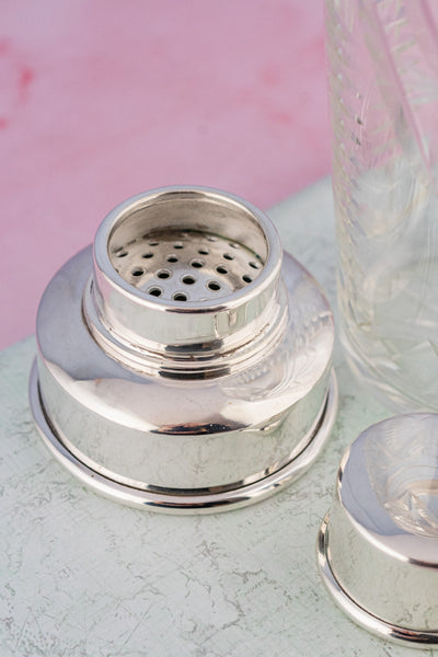 Vintage English Silverplate & Crystal Cocktail Shaker