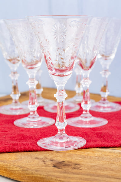 Vintage Etched Wine Glasses - Set of 8