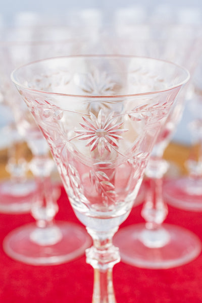 Vintage Etched Wine Glasses - Set of 8