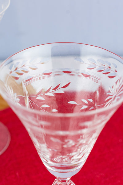 Vintage Etched Wine Glasses - Set of 8