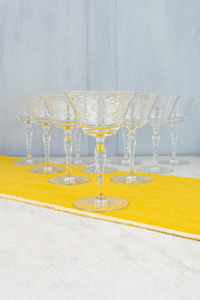 Vintage Engraved Glasses - Set of 10