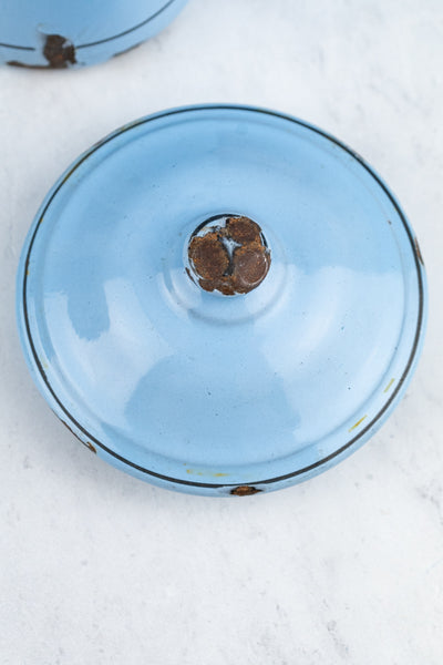 Vintage French Blue Enamel Canister Set - 6 Piece