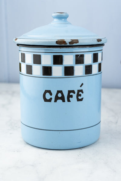 Vintage French Blue Enamel Canister Set - 6 Piece