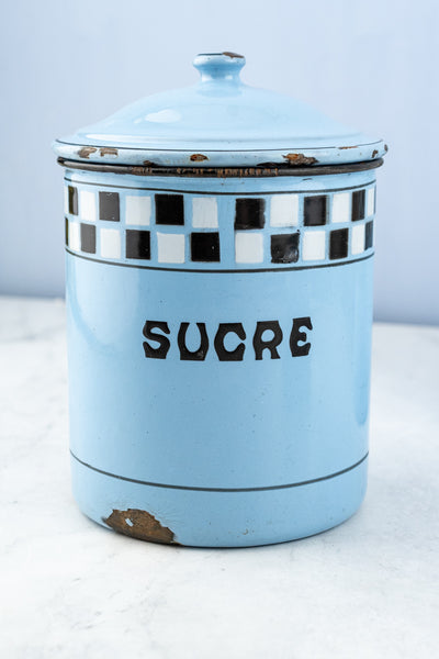 Vintage French Blue Enamel Canister Set - 6 Piece