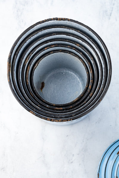 Vintage French Blue Enamel Canister Set - 6 Piece