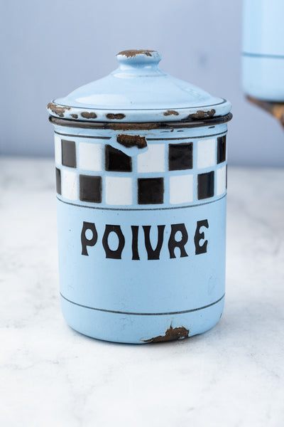 Vintage French Blue Enamel Canister Set - 6 Piece