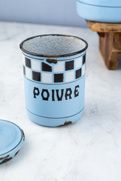 Vintage French Blue Enamel Canister Set - 6 Piece