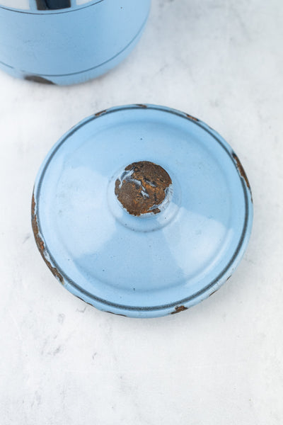 Vintage French Blue Enamel Canister Set - 6 Piece