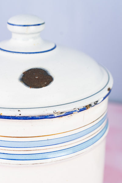 Vintage French Blue and White Enamel Canisters - Set of 4