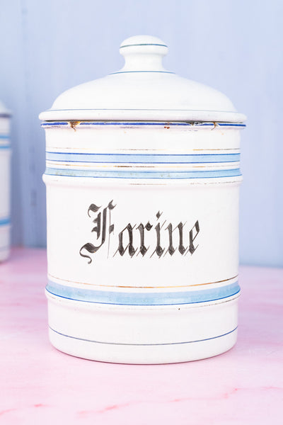 Vintage French Blue and White Enamel Canisters - Set of 4