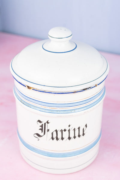 Vintage French Blue and White Enamel Canisters - Set of 4