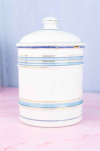 Vintage French Blue and White Enamel Canisters - Set of 4