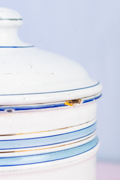 Vintage French Blue and White Enamel Canisters - Set of 4