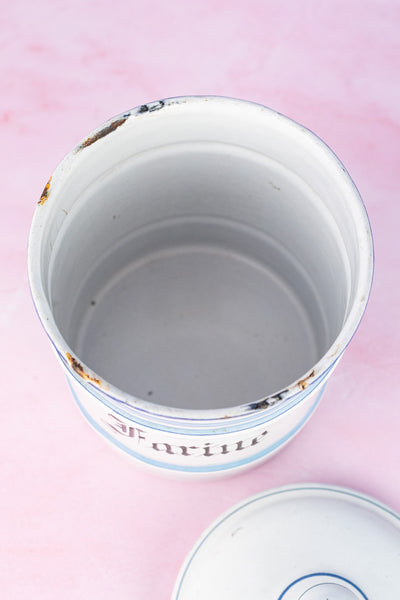 Vintage French Blue and White Enamel Canisters - Set of 4