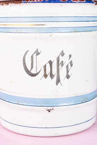 Vintage French Blue and White Enamel Canisters - Set of 4