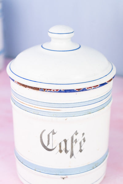 Vintage French Blue and White Enamel Canisters - Set of 4