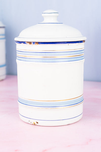 Vintage French Blue and White Enamel Canisters - Set of 4