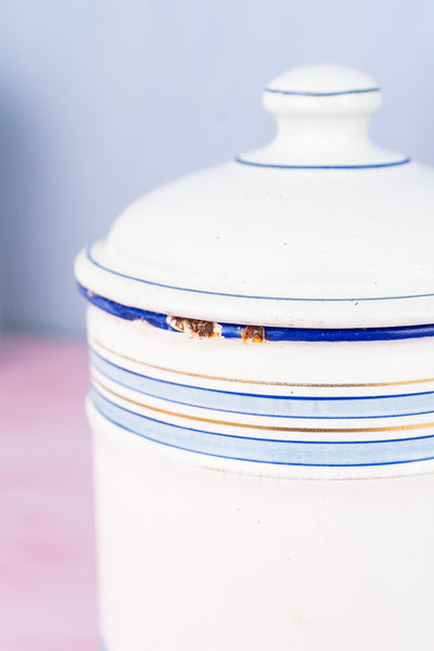 Vintage French Blue and White Enamel Canisters - Set of 4