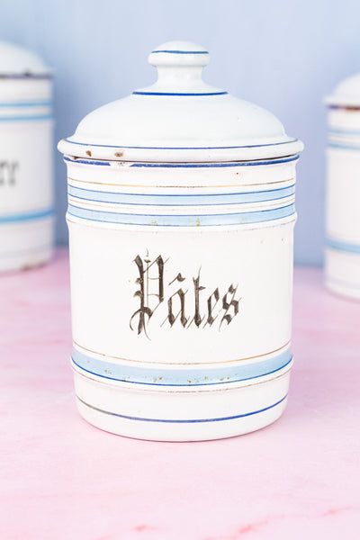 Vintage French Blue and White Enamel Canisters - Set of 4