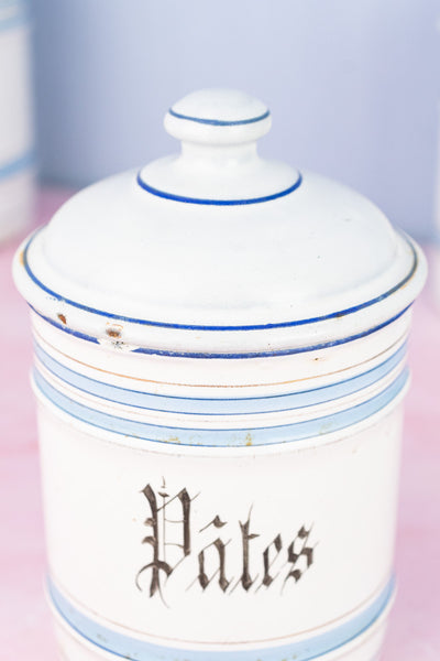 Vintage French Blue and White Enamel Canisters - Set of 4