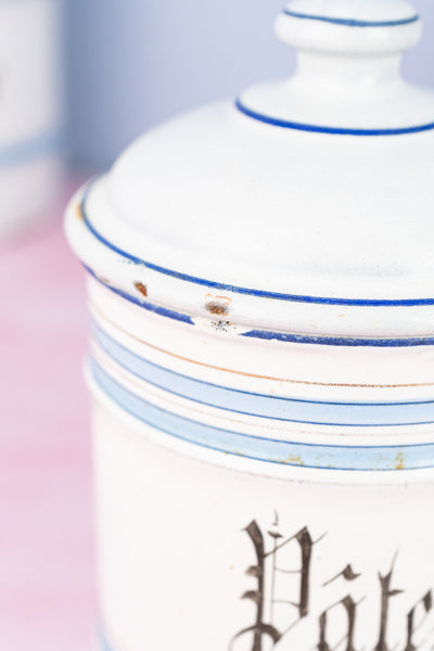 Vintage French Blue and White Enamel Canisters - Set of 4