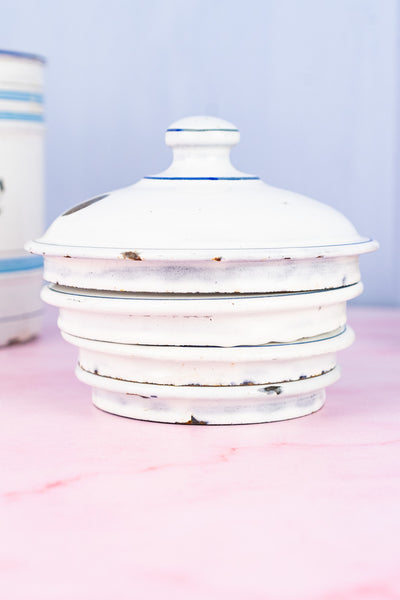 Vintage French Blue and White Enamel Canisters - Set of 4