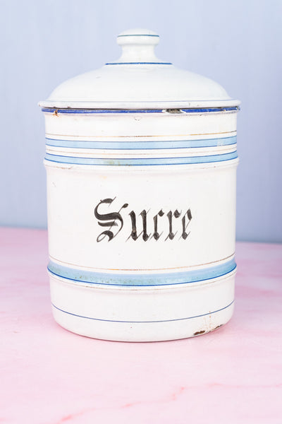 Vintage French Blue and White Enamel Canisters - Set of 4