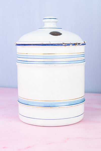 Vintage French Blue and White Enamel Canisters - Set of 4