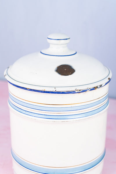 Vintage French Blue and White Enamel Canisters - Set of 4