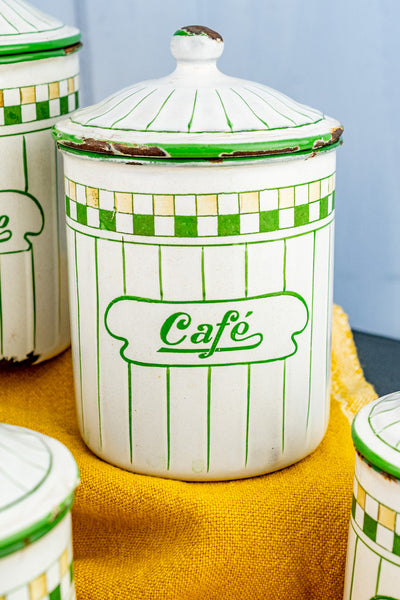 Vintage French Enamelware Canister Set