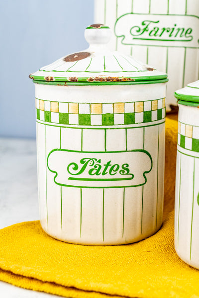 Vintage French Enamelware Canister Set