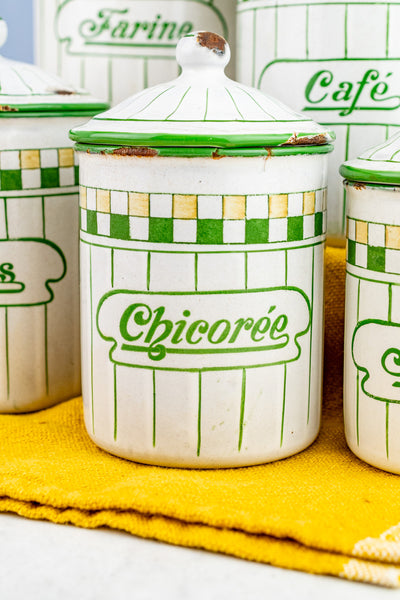 Vintage French Enamelware Canister Set