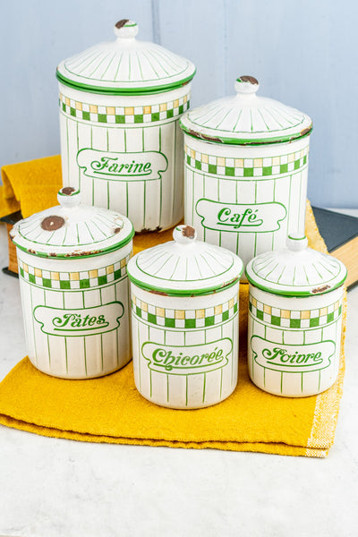 Vintage French Enamelware Canister Set