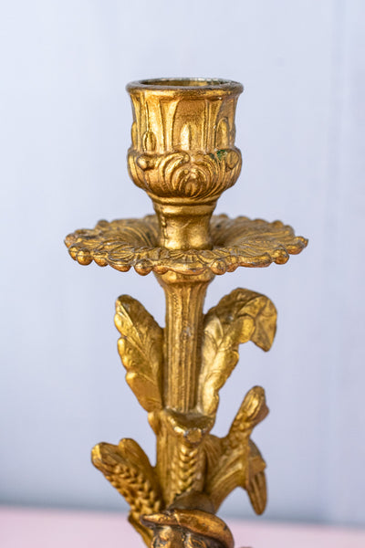 Vintage Gilt Metal Italian Figural Candlestick Pair