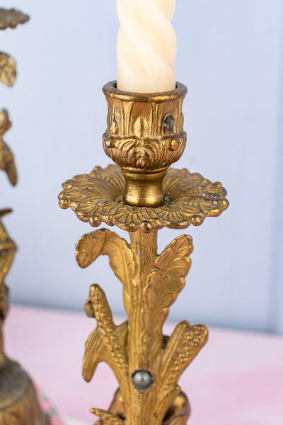 Vintage Gilt Metal Italian Figural Candlestick Pair