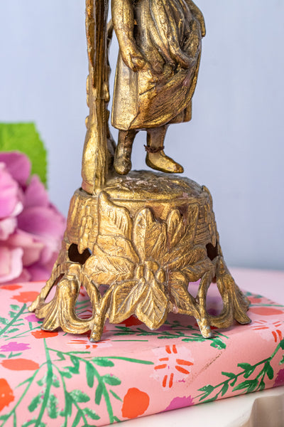 Vintage Gilt Metal Italian Figural Candlestick Pair
