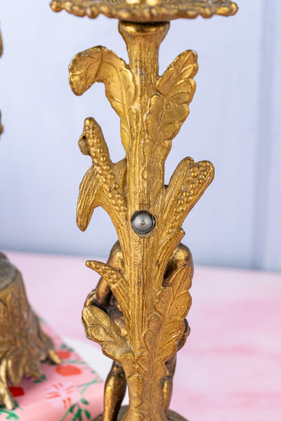 Vintage Gilt Metal Italian Figural Candlestick Pair