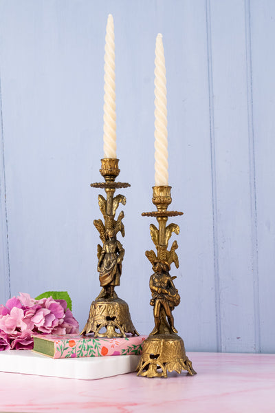 Vintage Gilt Metal Italian Figural Candlestick Pair