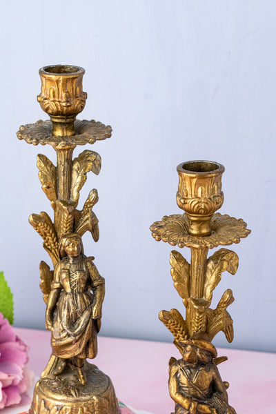 Vintage Gilt Metal Italian Figural Candlestick Pair