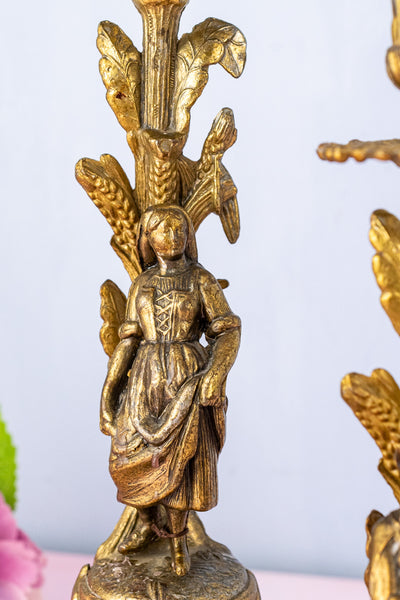 Vintage Gilt Metal Italian Figural Candlestick Pair