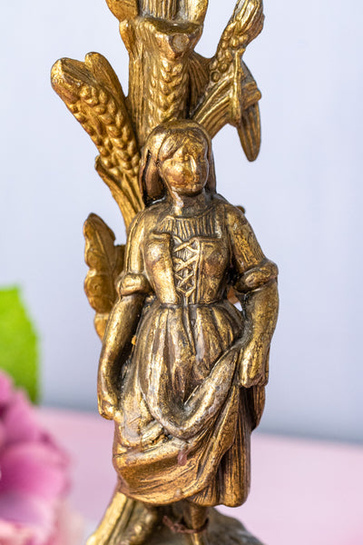 Vintage Gilt Metal Italian Figural Candlestick Pair