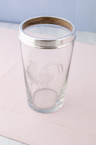 Vintage Glass & Silverplate Etched Cockerel Cocktail Shaker