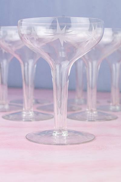Vintage Hollow Stem Champagne Coupes - Set of 10