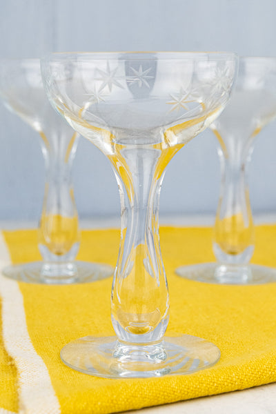 Vintage Hollow Stem Star Champagne Coupes