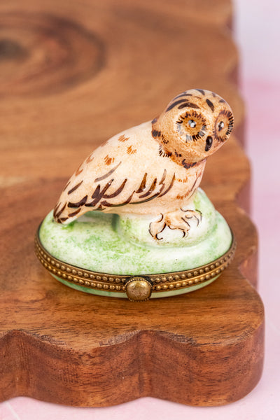 Vintage Limoges Owl Trinket Box