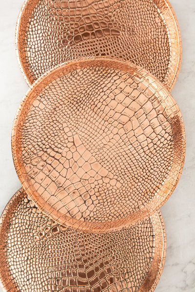Vintage Round Copper Crocodile Drinks Tray