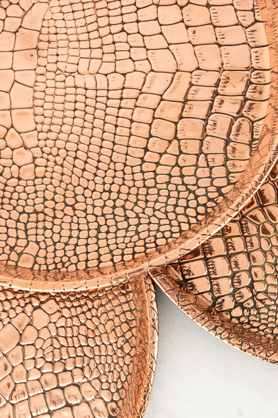 Vintage Round Copper Crocodile Drinks Tray