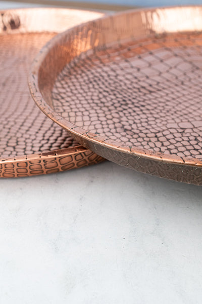 Vintage Round Copper Crocodile Drinks Tray