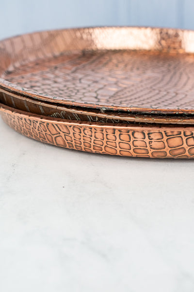 Vintage Round Copper Crocodile Drinks Tray
