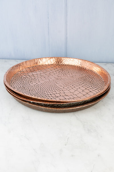 Vintage Round Copper Crocodile Drinks Tray